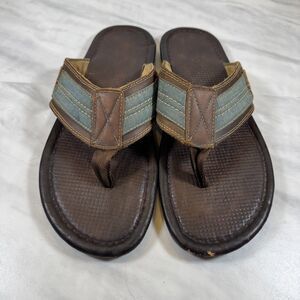 Bass & Co "Rehoboth II" Thong Sandals Mens Size 13 Brown with Blue Denim